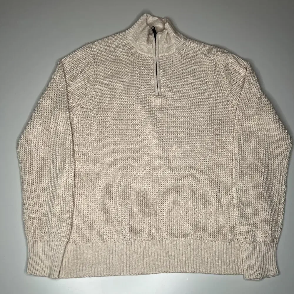 J.Crew Men’s Cotton Half Zip Sweater Cream Beige Pullover‎ Size L